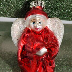 Baby Angel Glittered Red Glass Traditionally Designed Christmas Tree Ornament